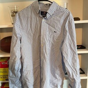 Vineyard Vines Men's White & Light Blue Checked Button-Down Shirt